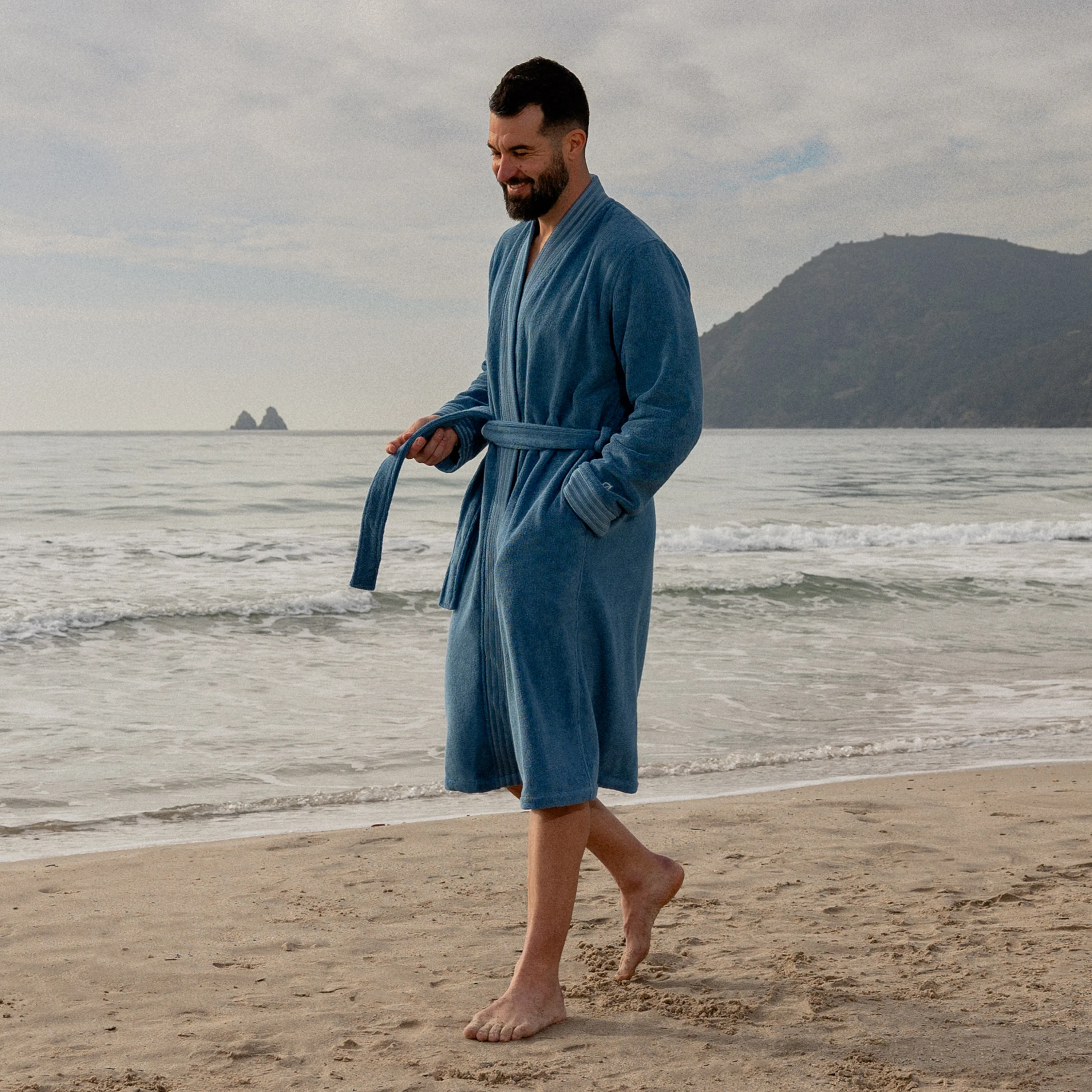 Demilune Men's Cotton Bathrobe - Denim Blue - Image 3