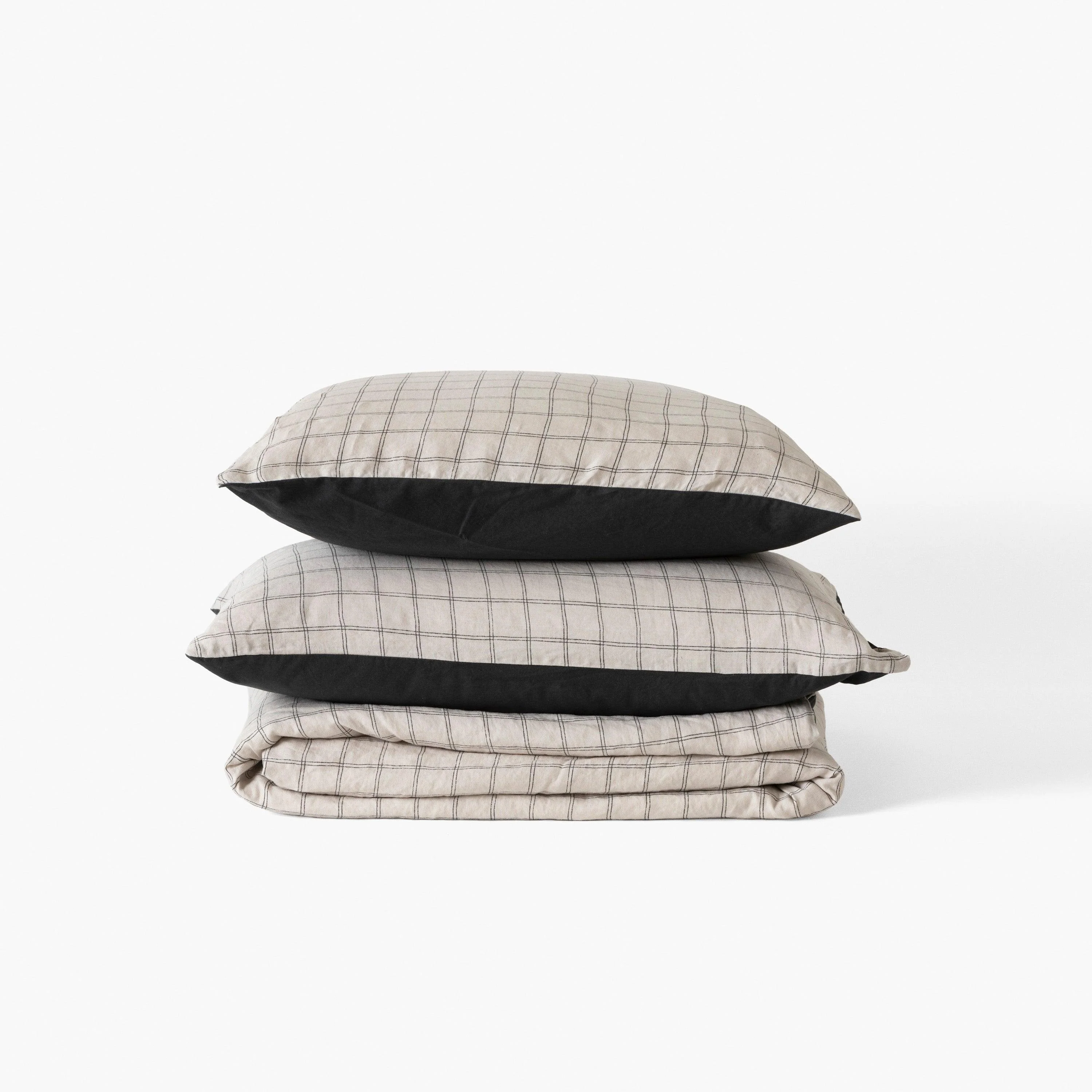 Songe Linen & Washed Cotton Duvet Cover - Charcoal Tiles - Image 5