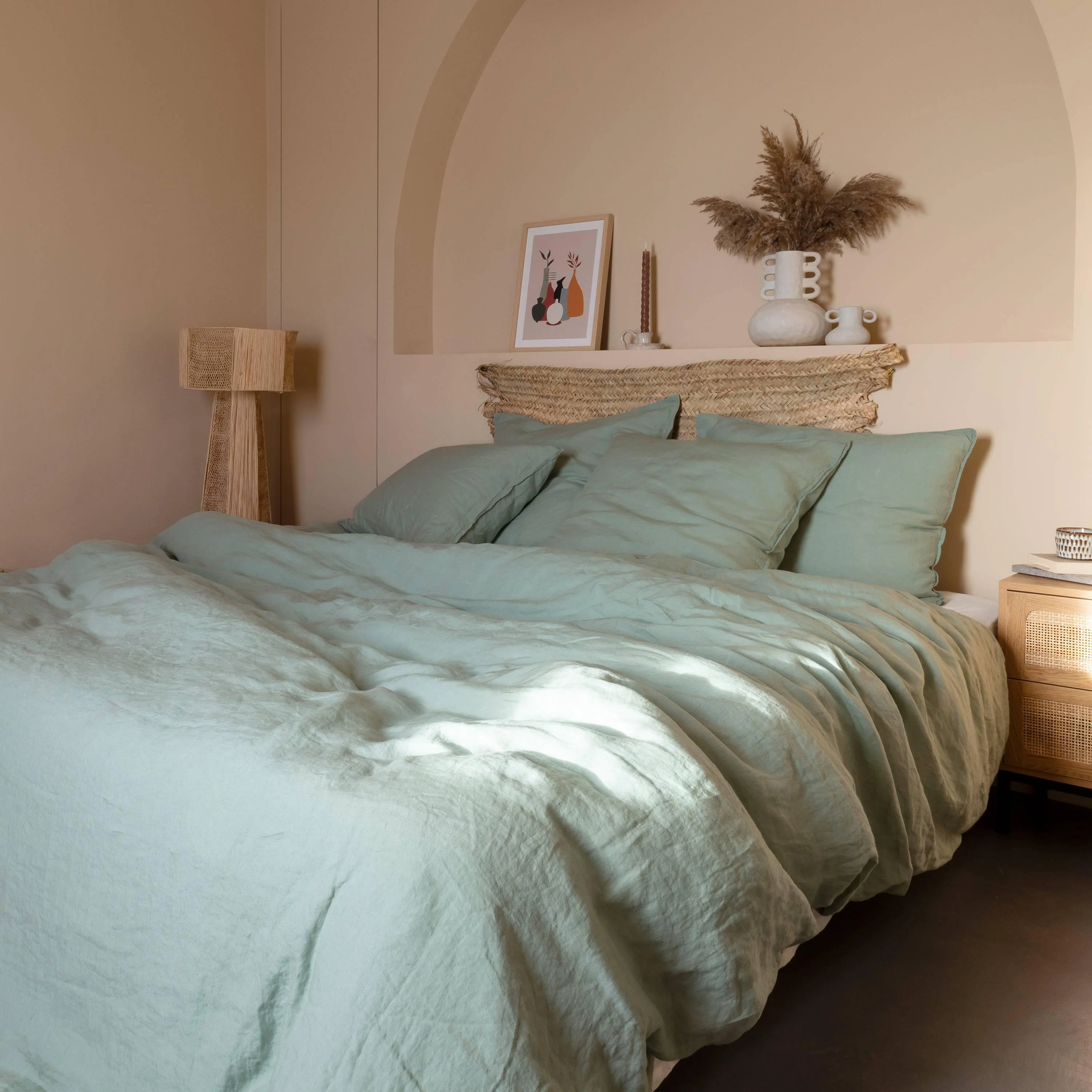 Songe Linen and Cotton Duvet Cover - Eucalyptus - Image 2