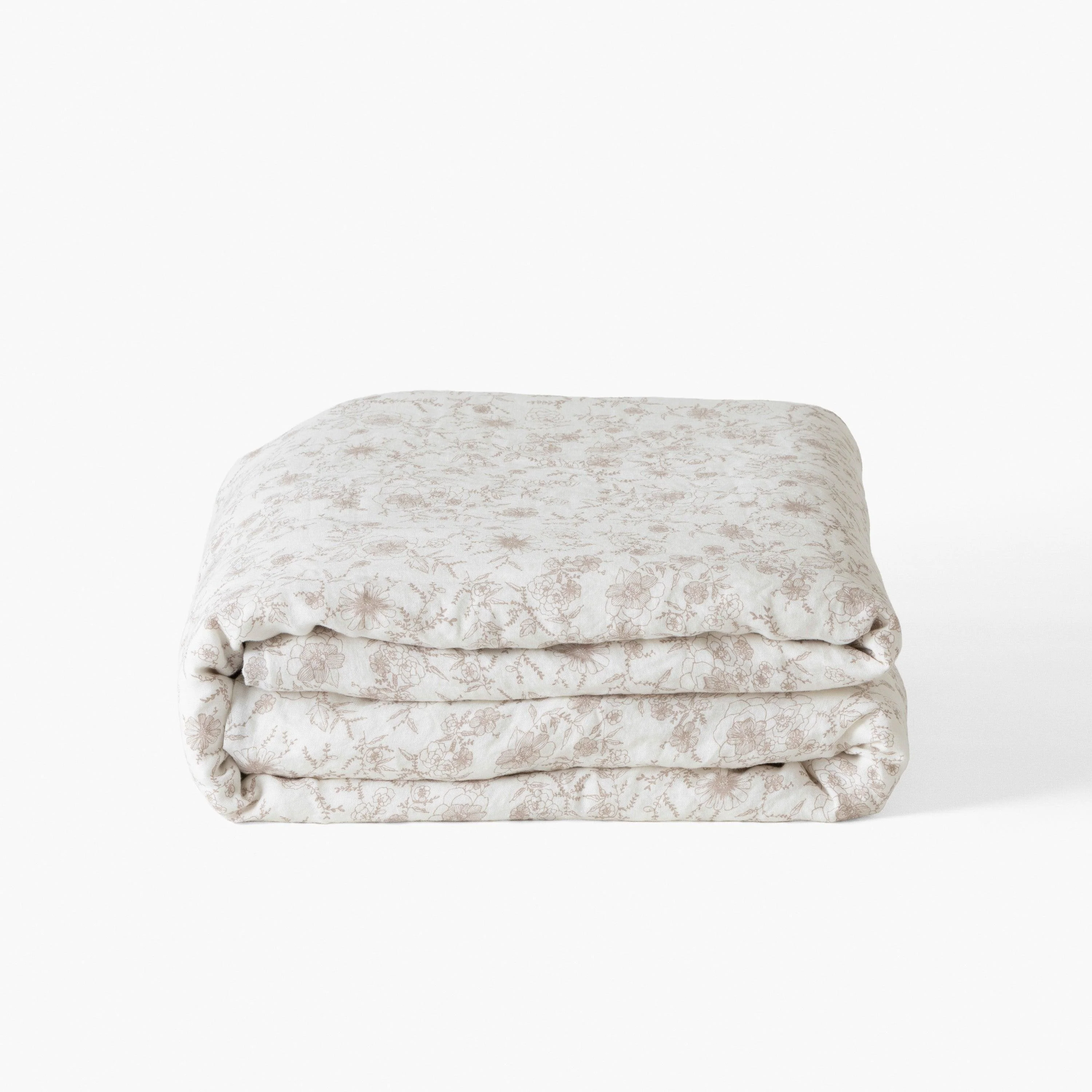 Songe Linen & Washed Cotton Duvet Cover - Floral Beige - Image 3
