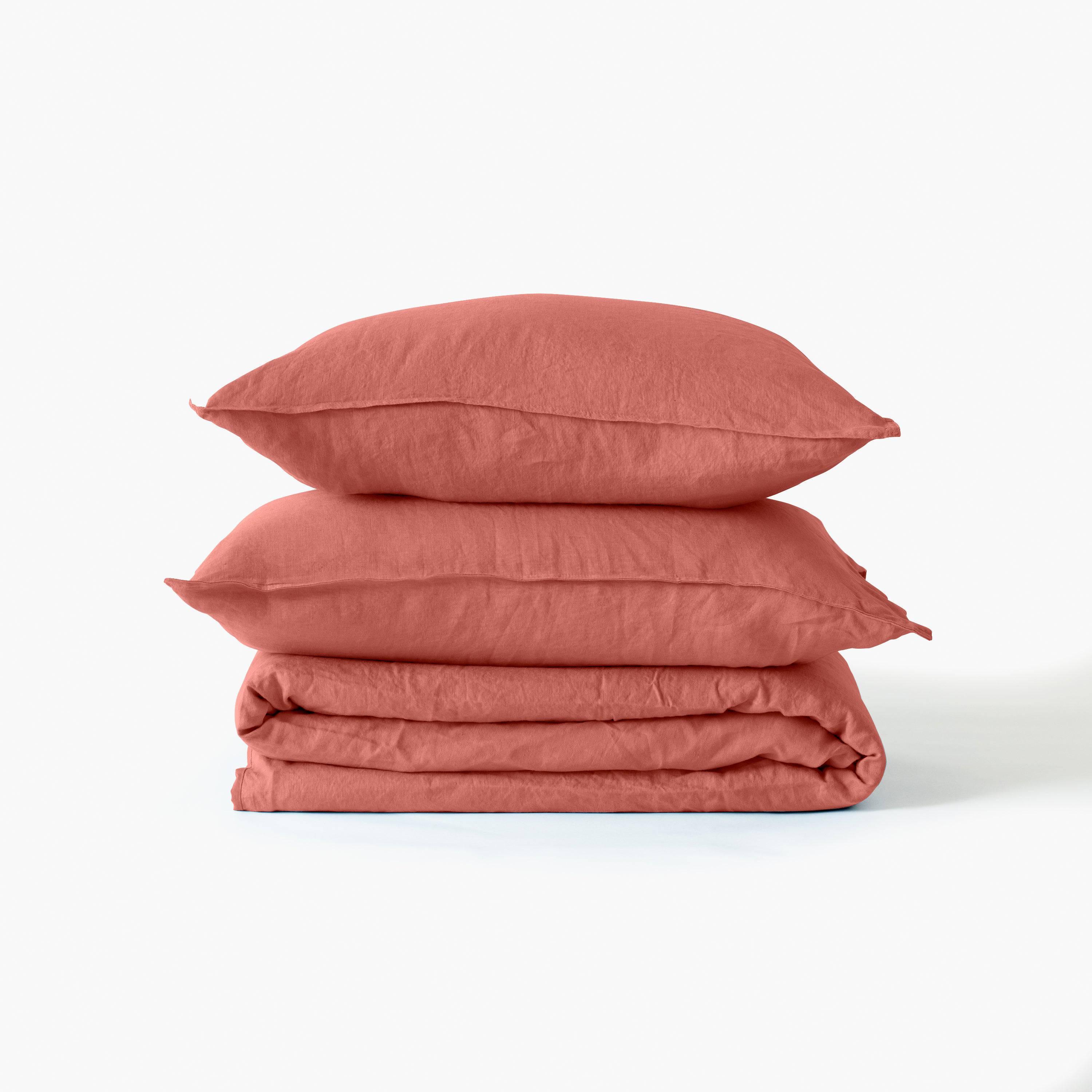 Songe Linen & Washed Cotton Duvet Cover - Terracotta - Image 3