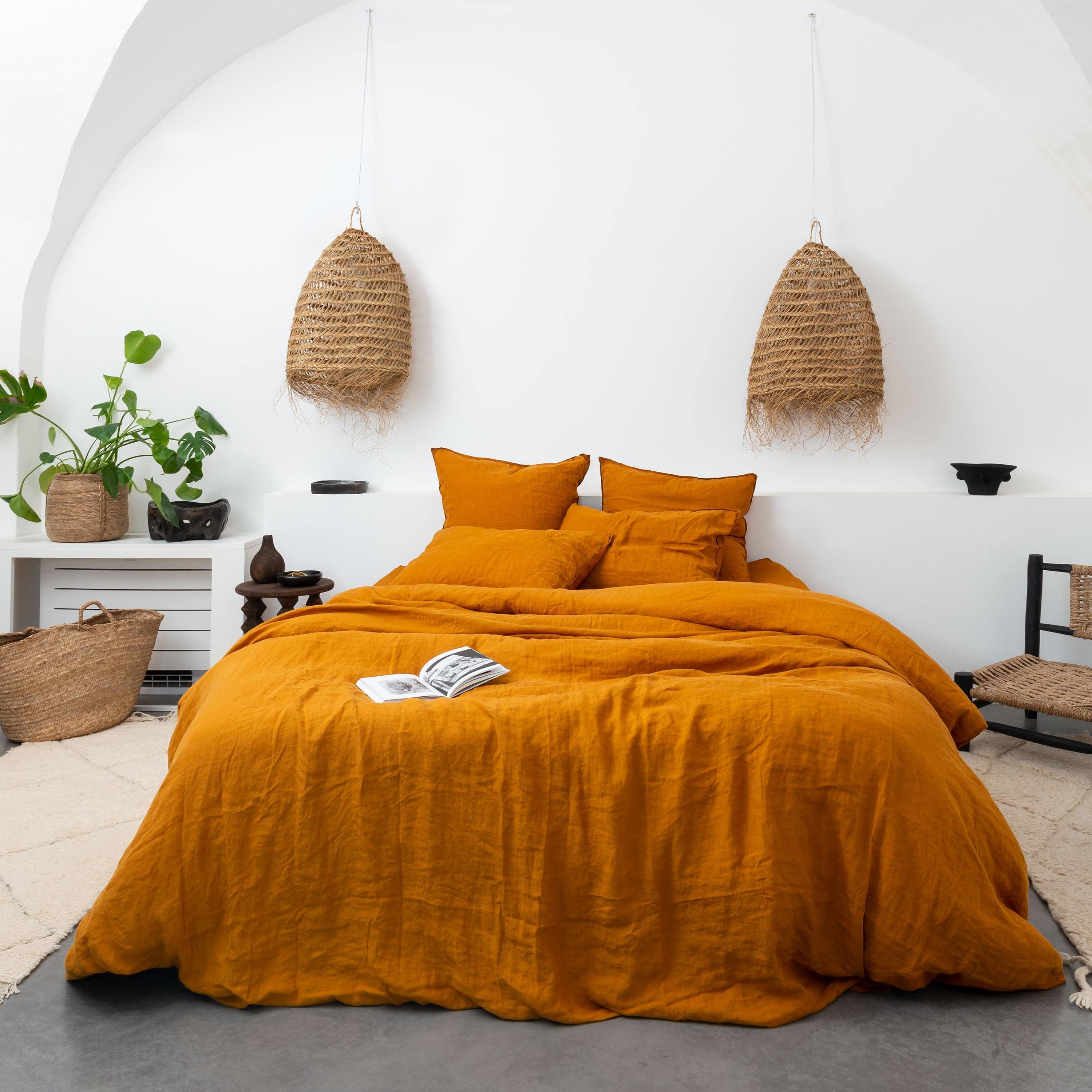 Songe Linen and Cotton Duvet Cover - Turmeric - Image 5