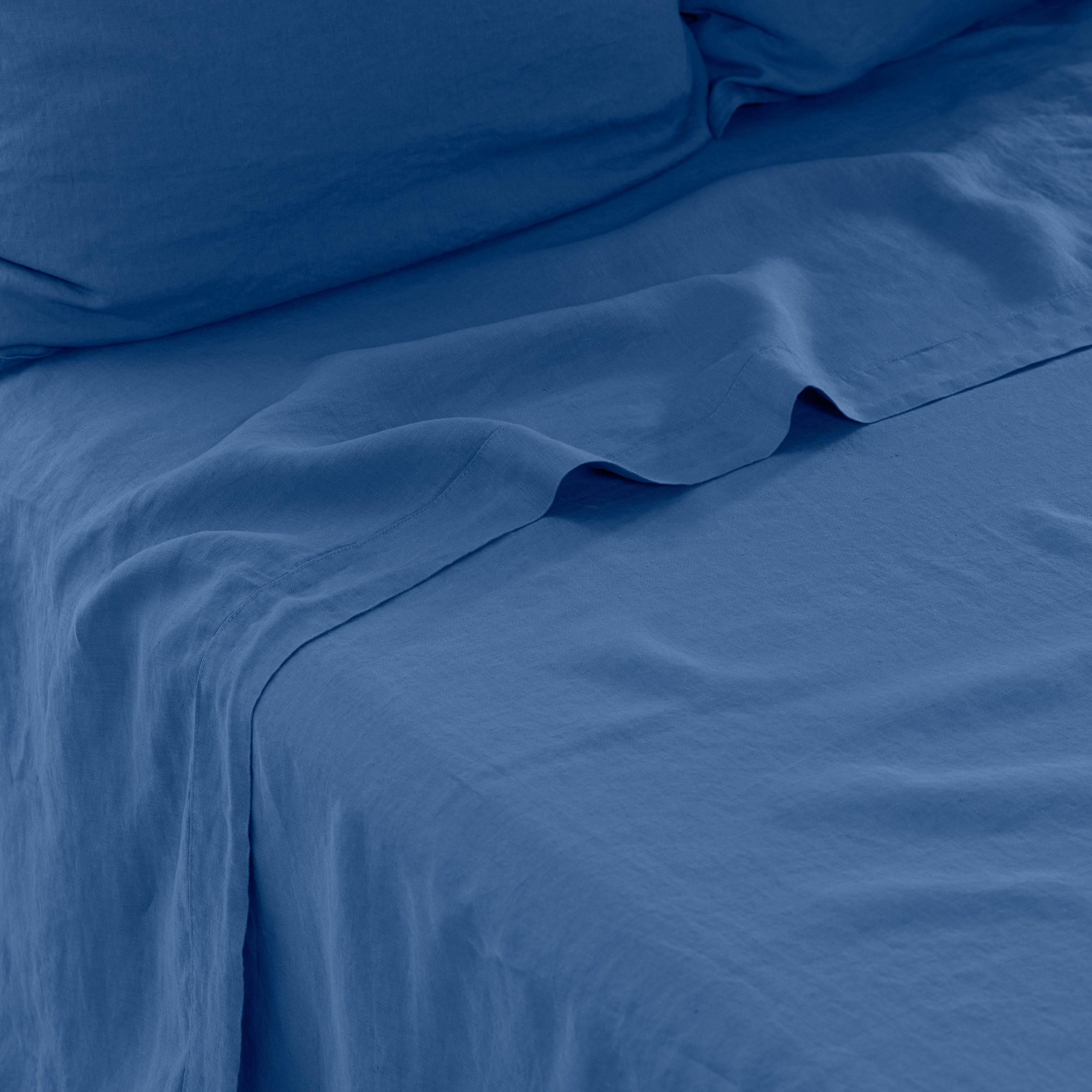 Songe Washed Linen Flat Sheet - China Blue - Image 4