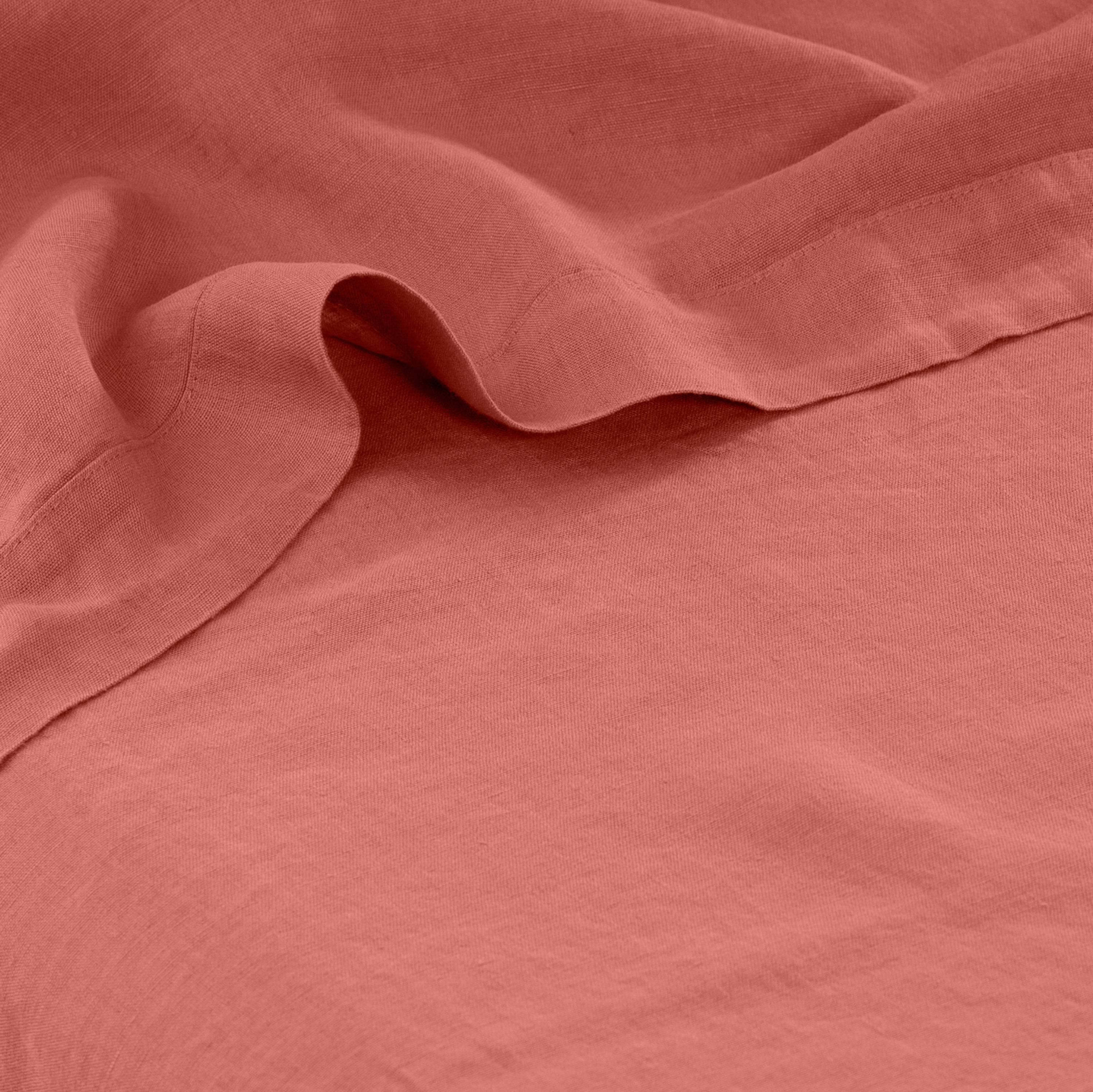 Songe Washed Linen Flat Sheet - Terracotta - Image 4