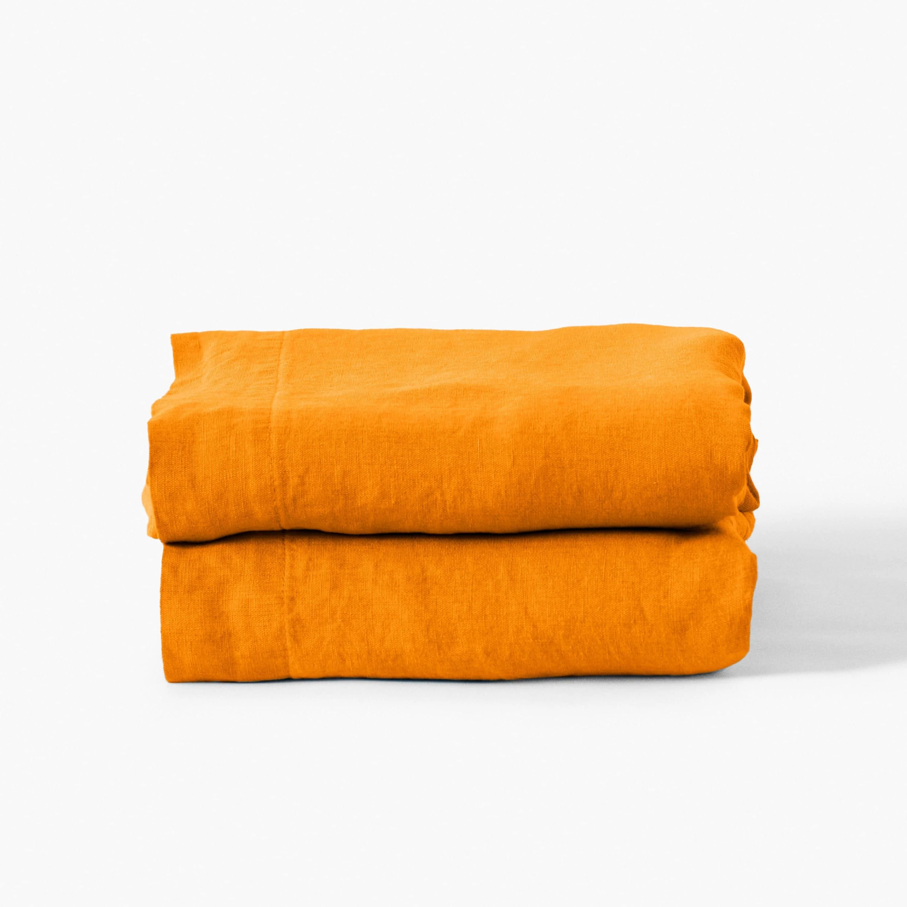 Songe Washed Linen Flat Sheet - Turmeric - Image 4