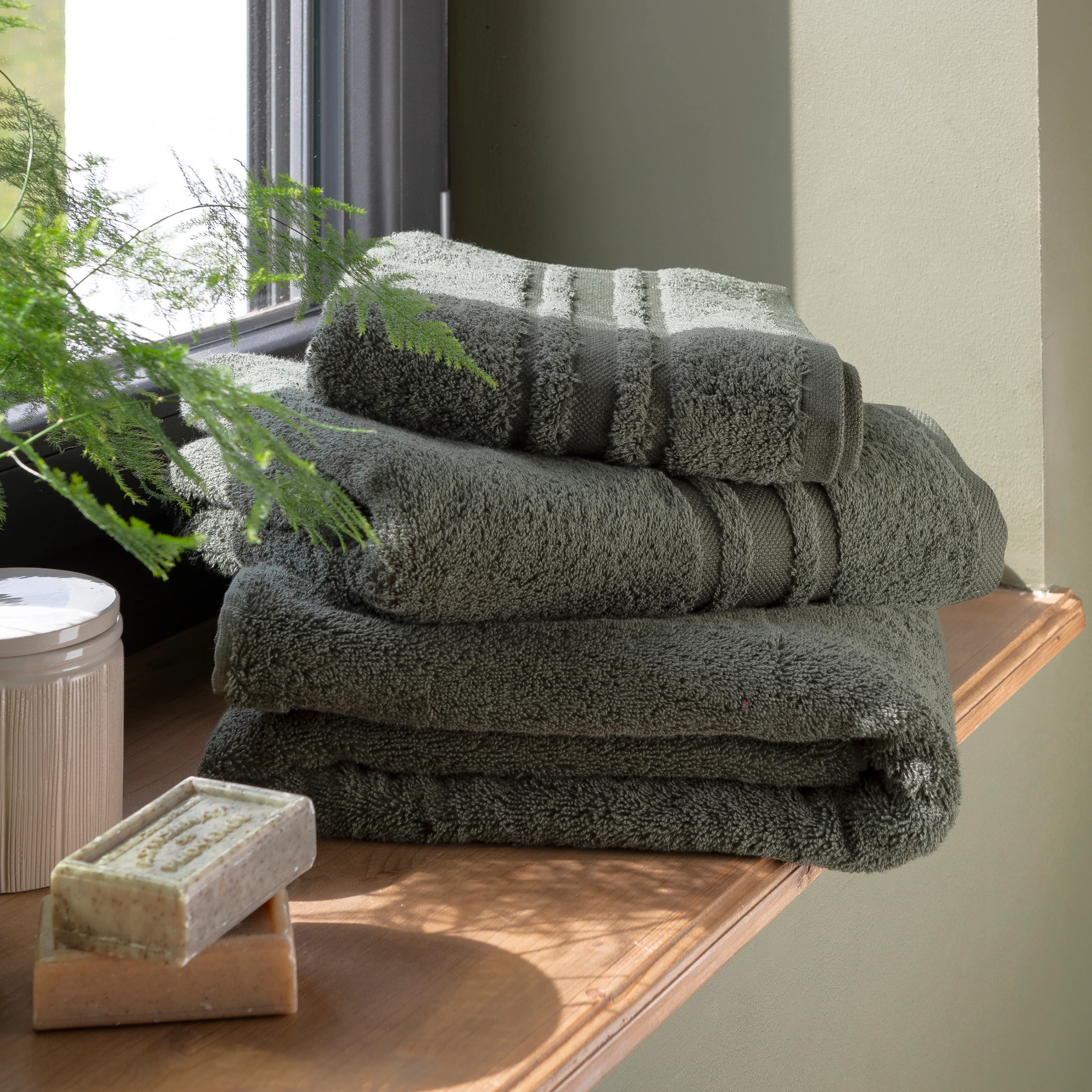 Lola II Cotton Bath Towel - Khaki Green - Image 2