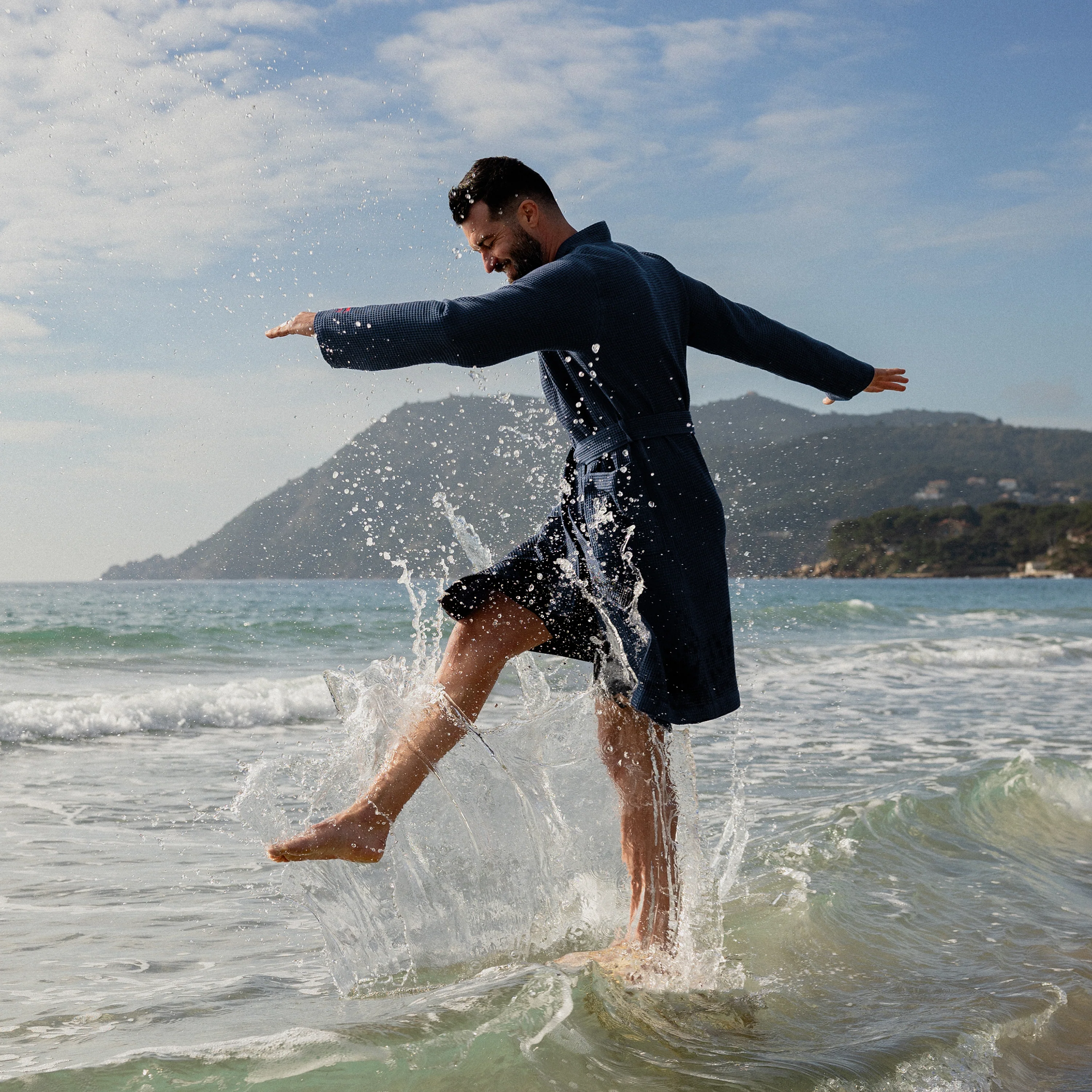 Melchior Men's Cotton Bathrobe - Marine - Image 3