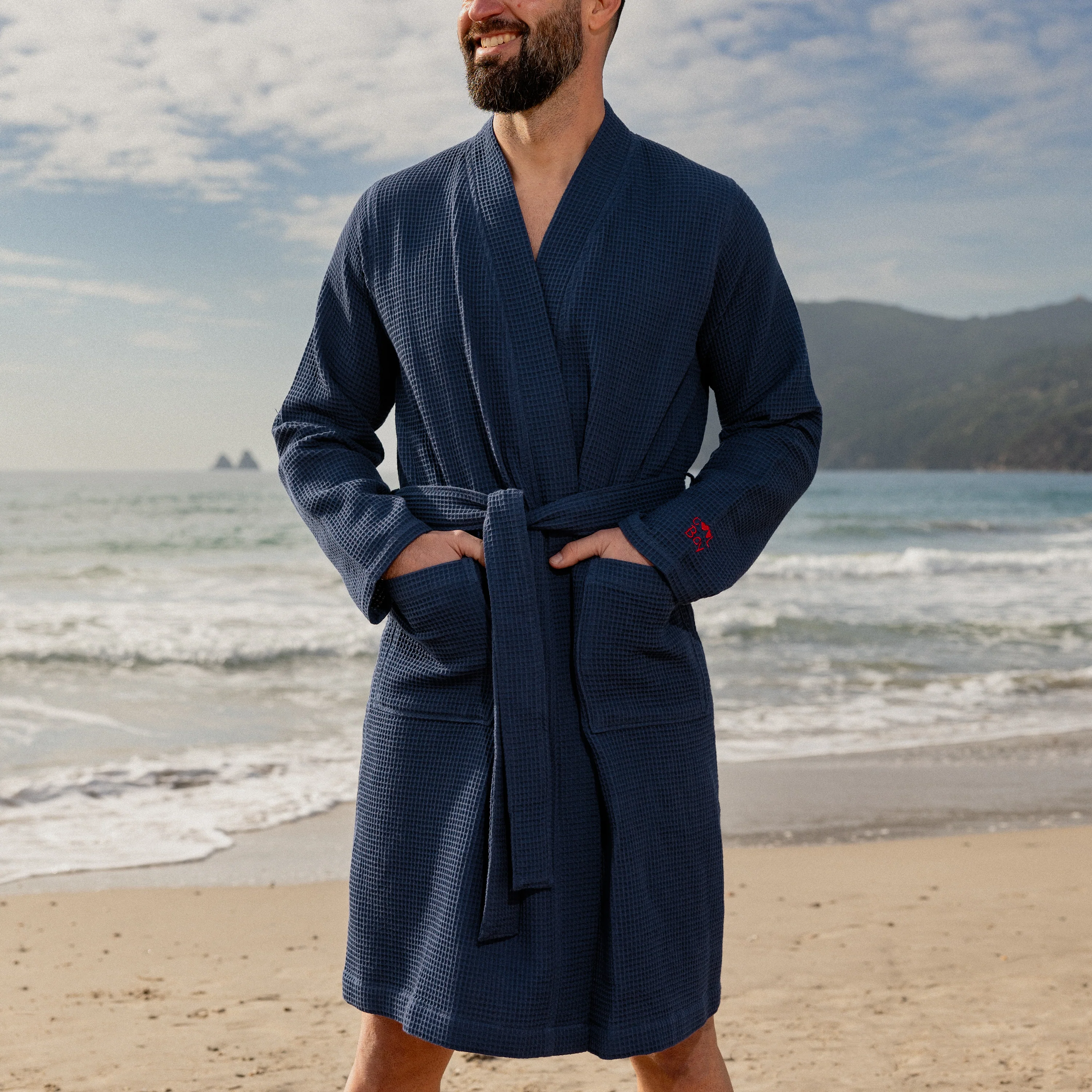 Melchior Men's Cotton Bathrobe - Marine - Image 4