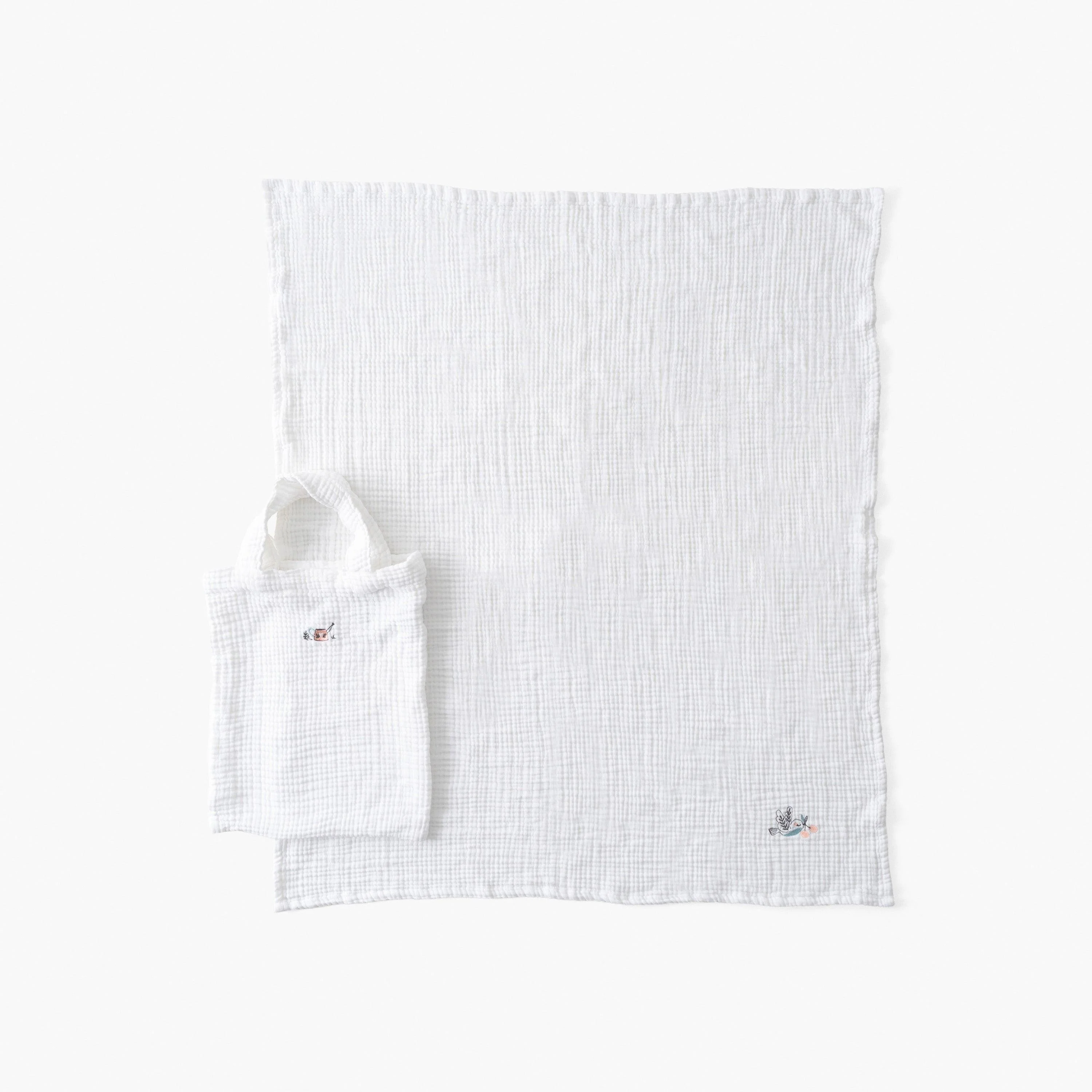 Organic Cotton Gauze Diaper Bag And Changing Mat Jardine White