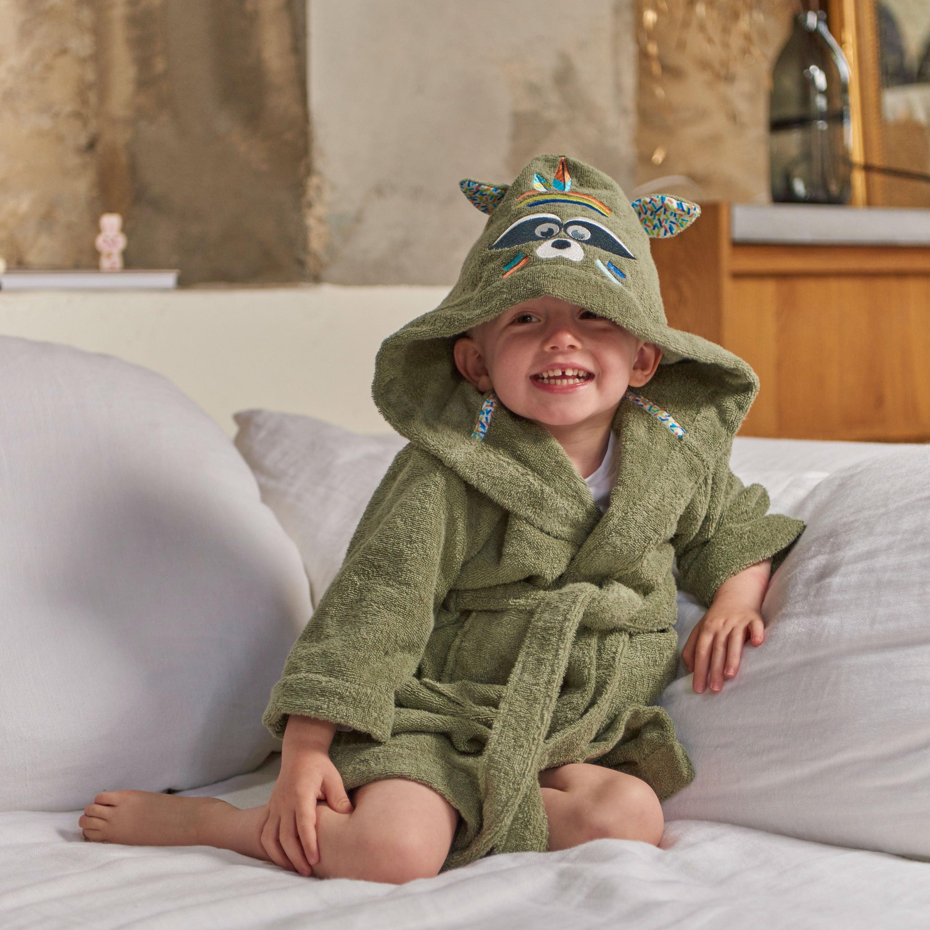 Playful Children's Cotton Bathrobe - Khaki - Image 3