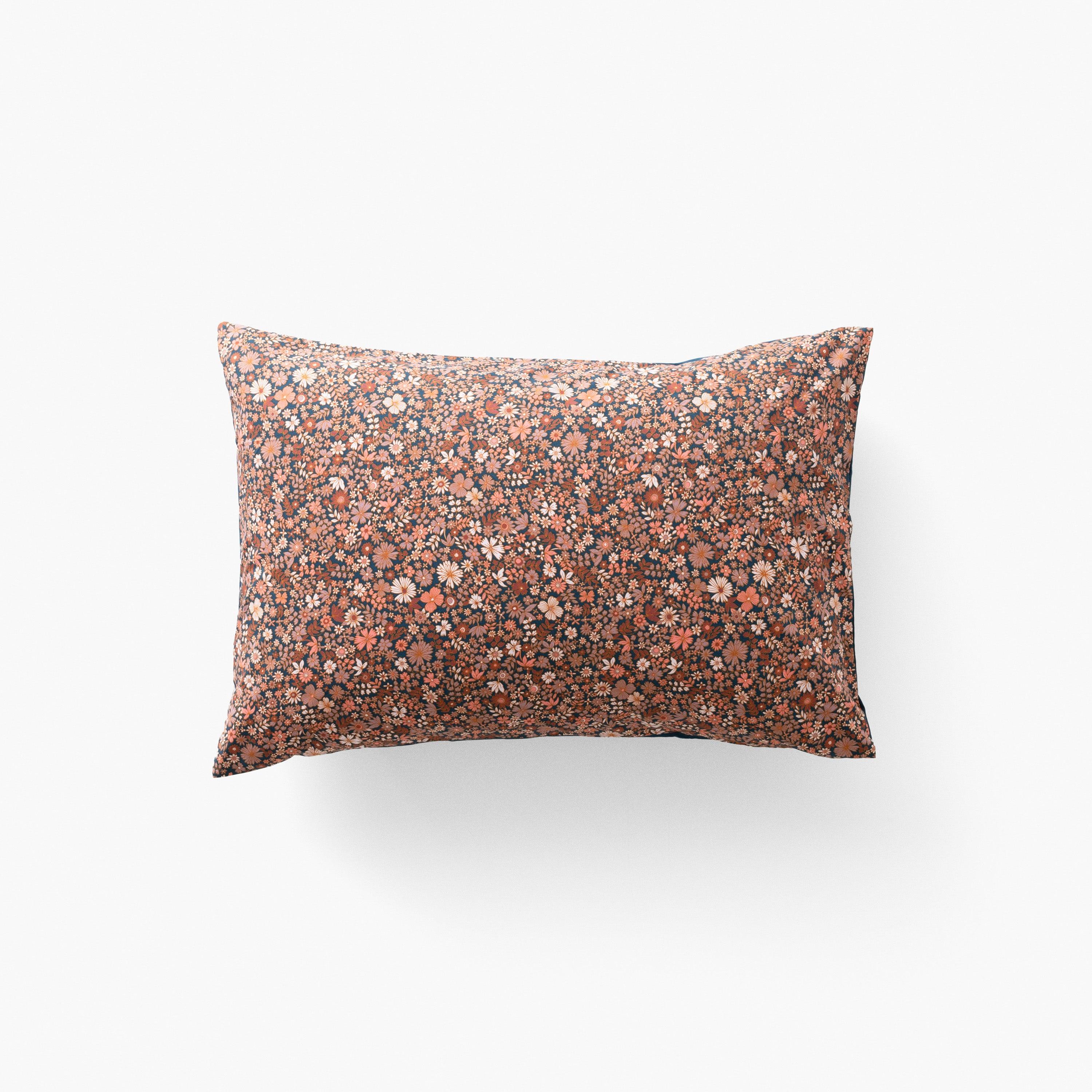 Neo Rectangular Cotton Pillowcase - Prussian Blue Floral