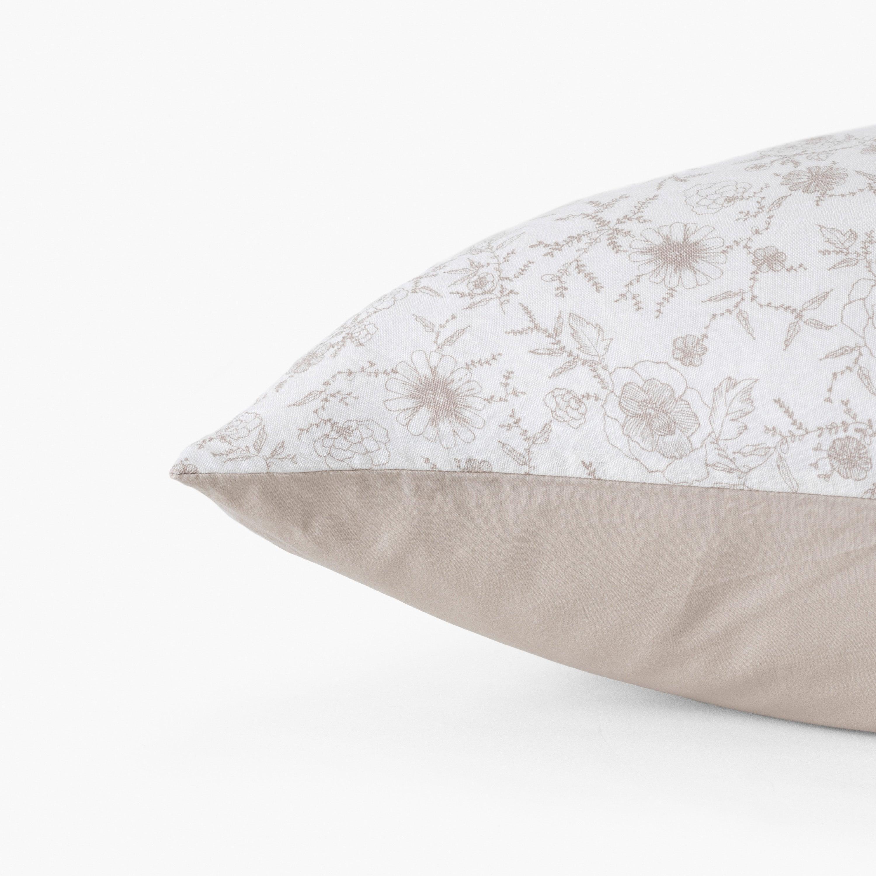 Songe Square Linen Pillowcase - Floral Beige - Image 3