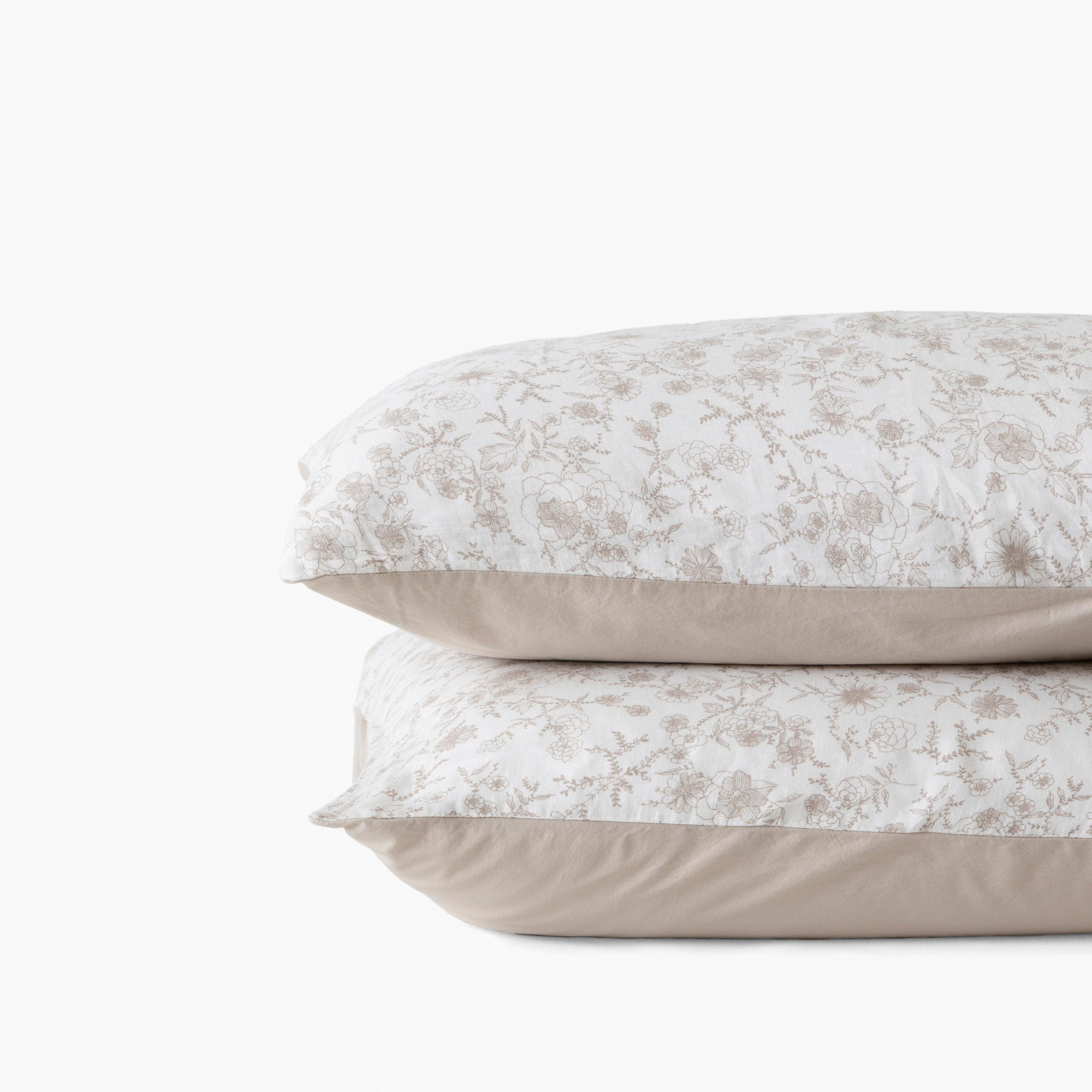 Songe Square Linen Pillowcase - Floral Beige - Image 4
