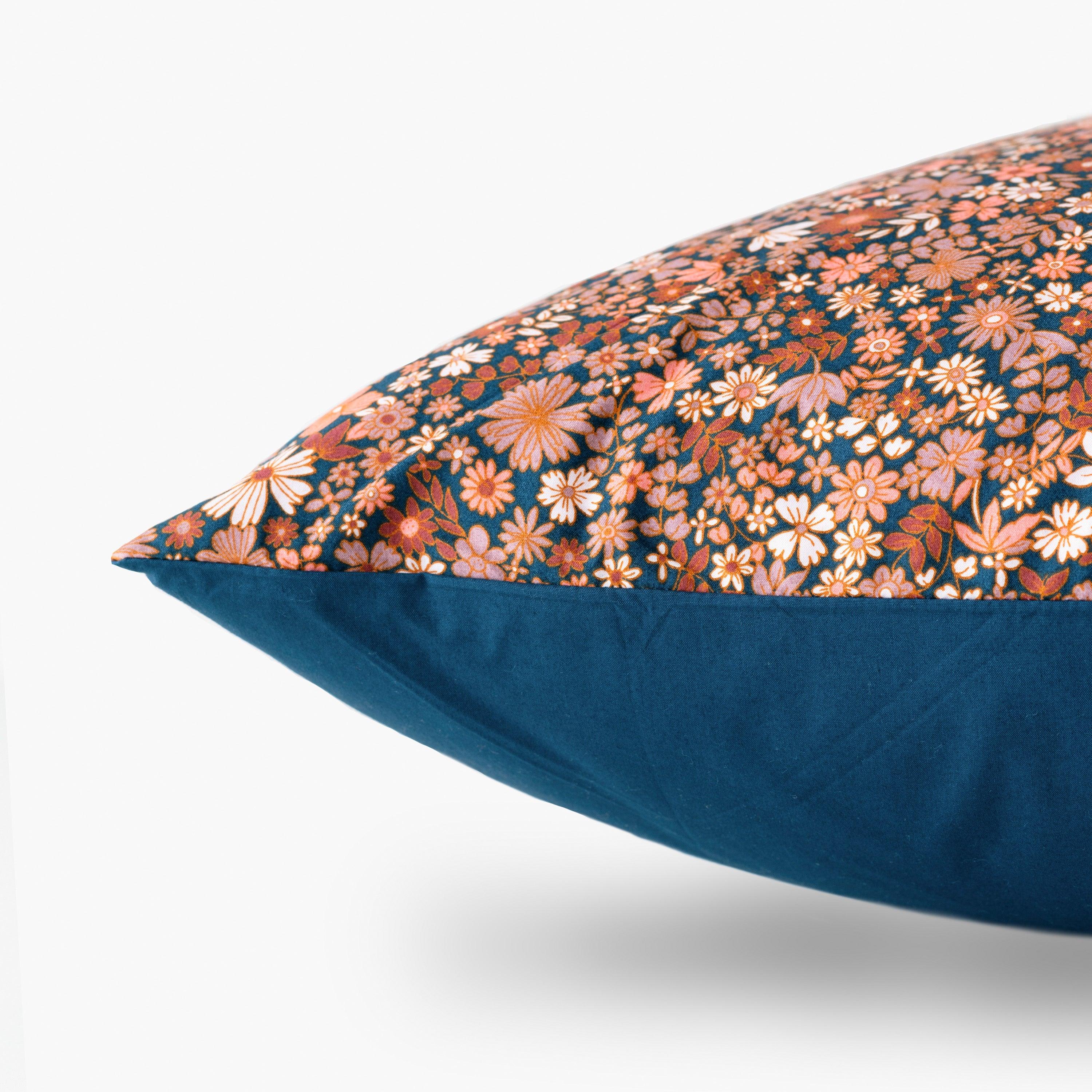 Neo Square Cotton Percale Pillowcase - Prussian Blue Floral - Image 3