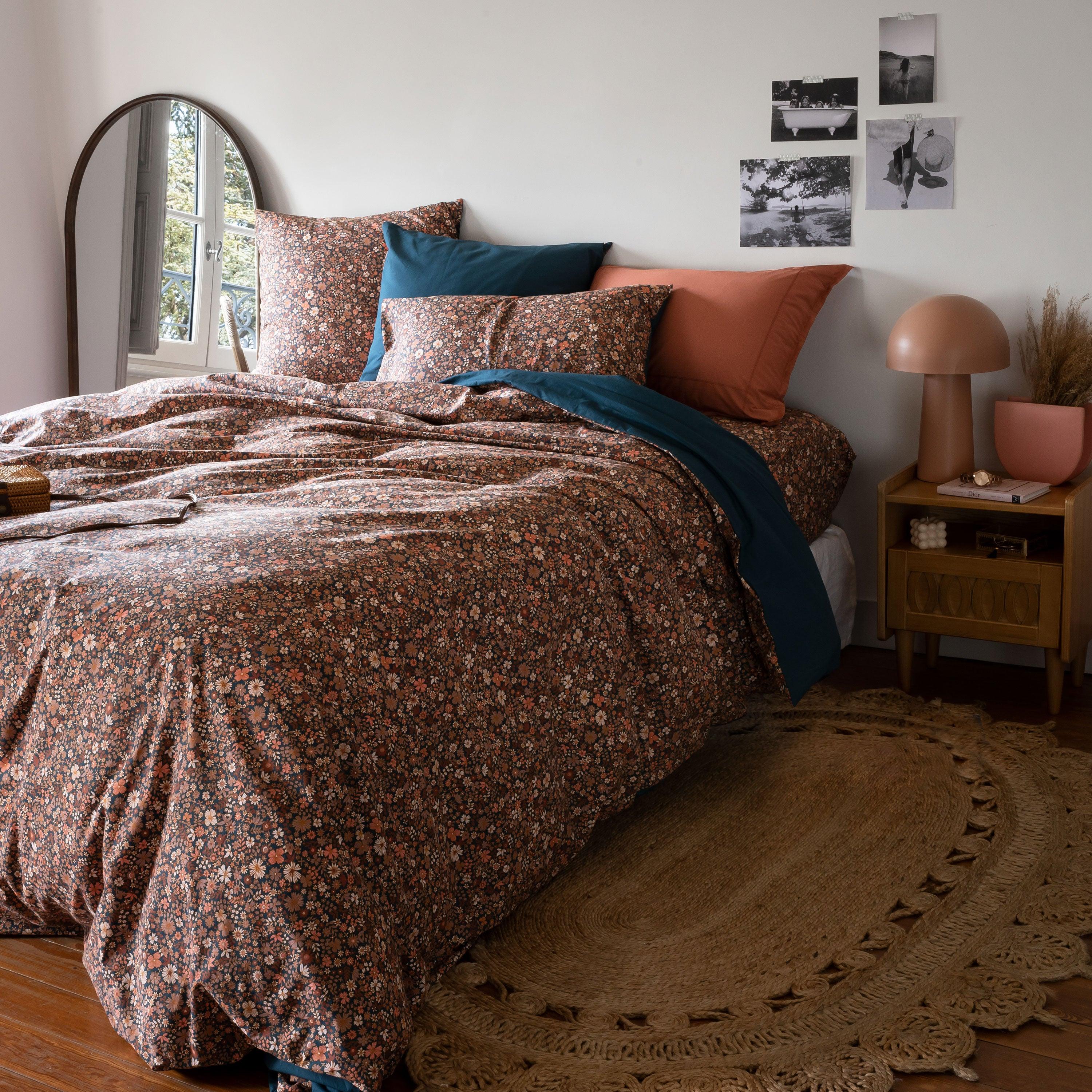 Neo Square Cotton Percale Pillowcase - Prussian Blue Floral - Image 4